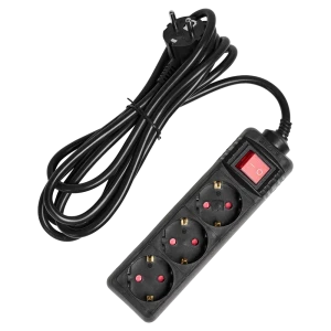 Удлинитель бытовой Skybeam 3x1.5 3 м 3 розетки с заземлением 3680 Вт с выключателем цвет черный