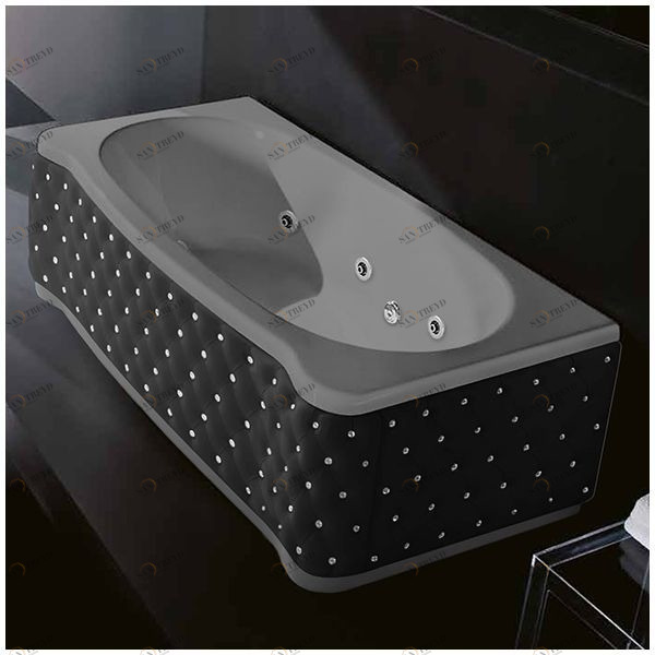 Ванна Gruppo treesse New Classic Young STD-V6747-SX-KCS-SE серая с гидромассажем прямоугольная левая чёрная кожа кристаллы сваровски STDV6747SXKCSSE