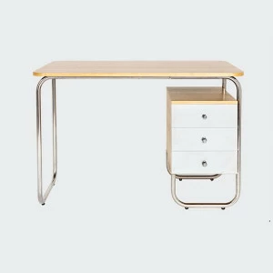 Стол рабочий письменный на металлических ножках с белой тумбой Bauhaus WOODI  00-3966077 Беленый дуб;бежевый;белый
