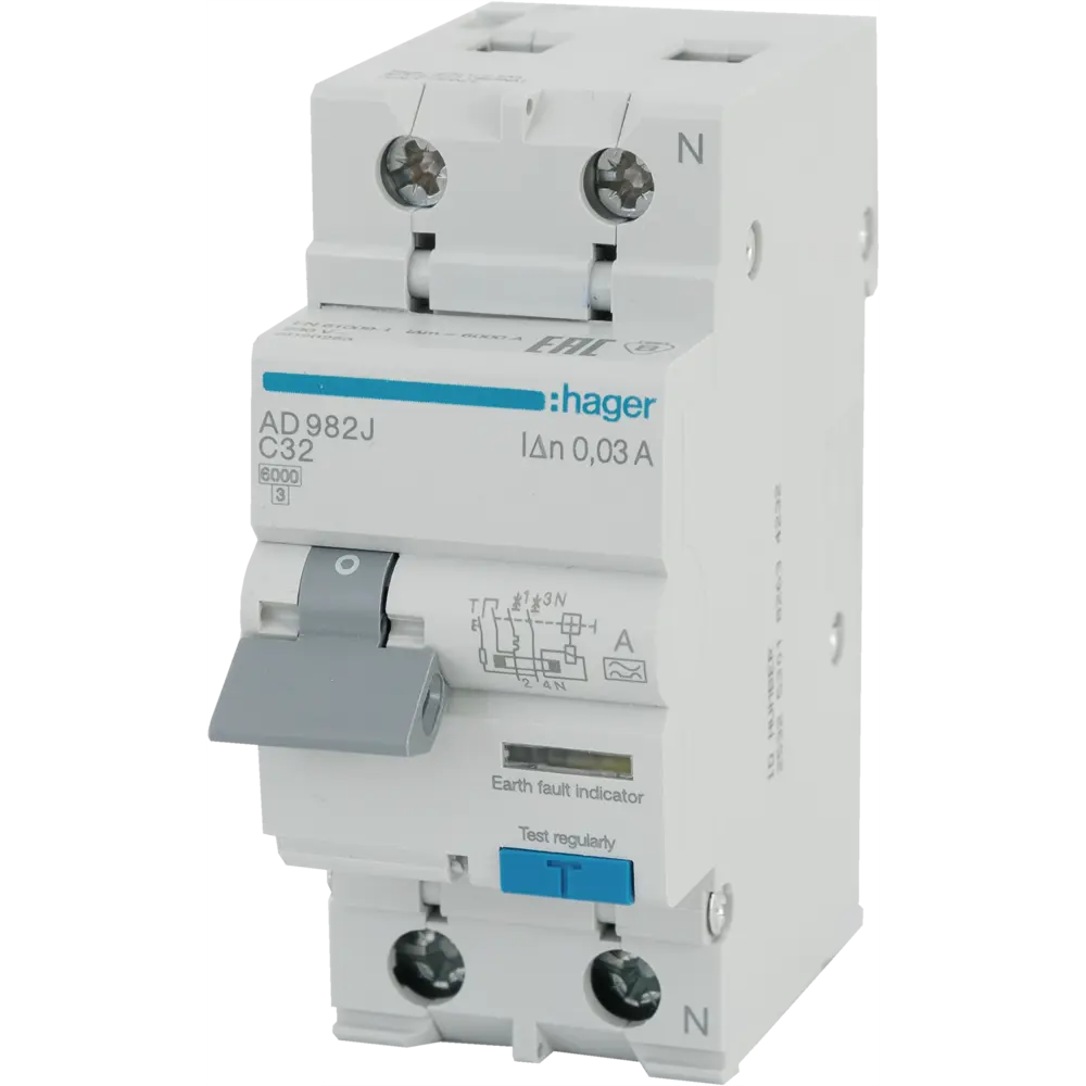 Дифференциальный автомат Hager AD990J 1P N C32 A 30 мА 6 кА A STLM-2025280
