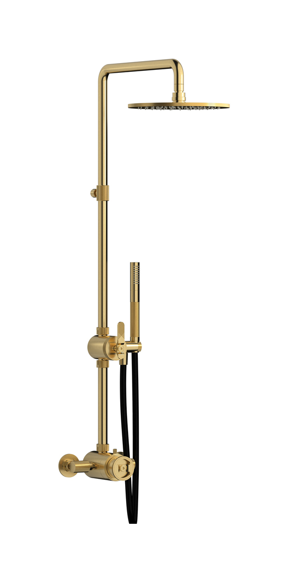Душевая колонна с термостатом в комплекте с душевым гарнитуром. WE ARE IB b1800os Brushed Gold Indoor Shower