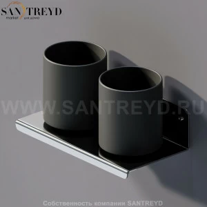 Agape MACH 2 Двойной держатель для зубных щеток со стаканом из черного стекла хромированный AMC20929A