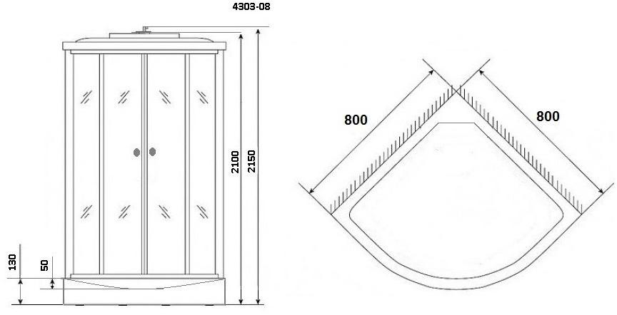 Душевая кабина NG- 4303-08 (800х800х2150) низкий поддон(13см) стекло МАТОВОЕ Niagara ECO - Вид №2