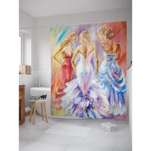 93782255 Штора для ванной JoyArty Трио в прекрасных платьях из ткани, 180x200 см с крючками STLM-1547806