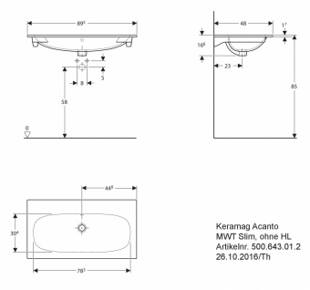 500643012 Подвесная раковина настенная прямоугольная Keramag  белая  - Вид №1