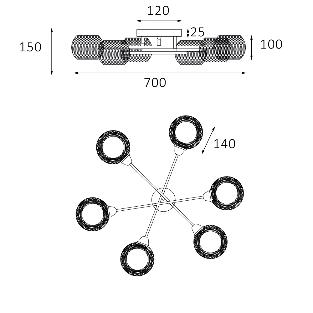 Люстра потолочная Эйр РС23634 6 ламп 18 м² цвет черный РОССВЕТ STLM-2022427 - Вид №11