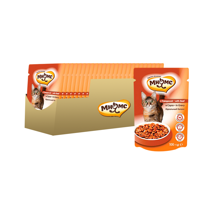 ПР0038787*24 Корм для кошек Идеальный баланс, говядина в соусе конс. пауч 100г (упаковка - 24 шт) МНЯМС 
