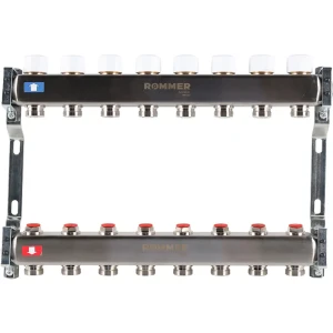 Коллектор без расходомеров Rommer 1"x3/4" 8 выходов нержавеющая сталь RMS-3200-000008