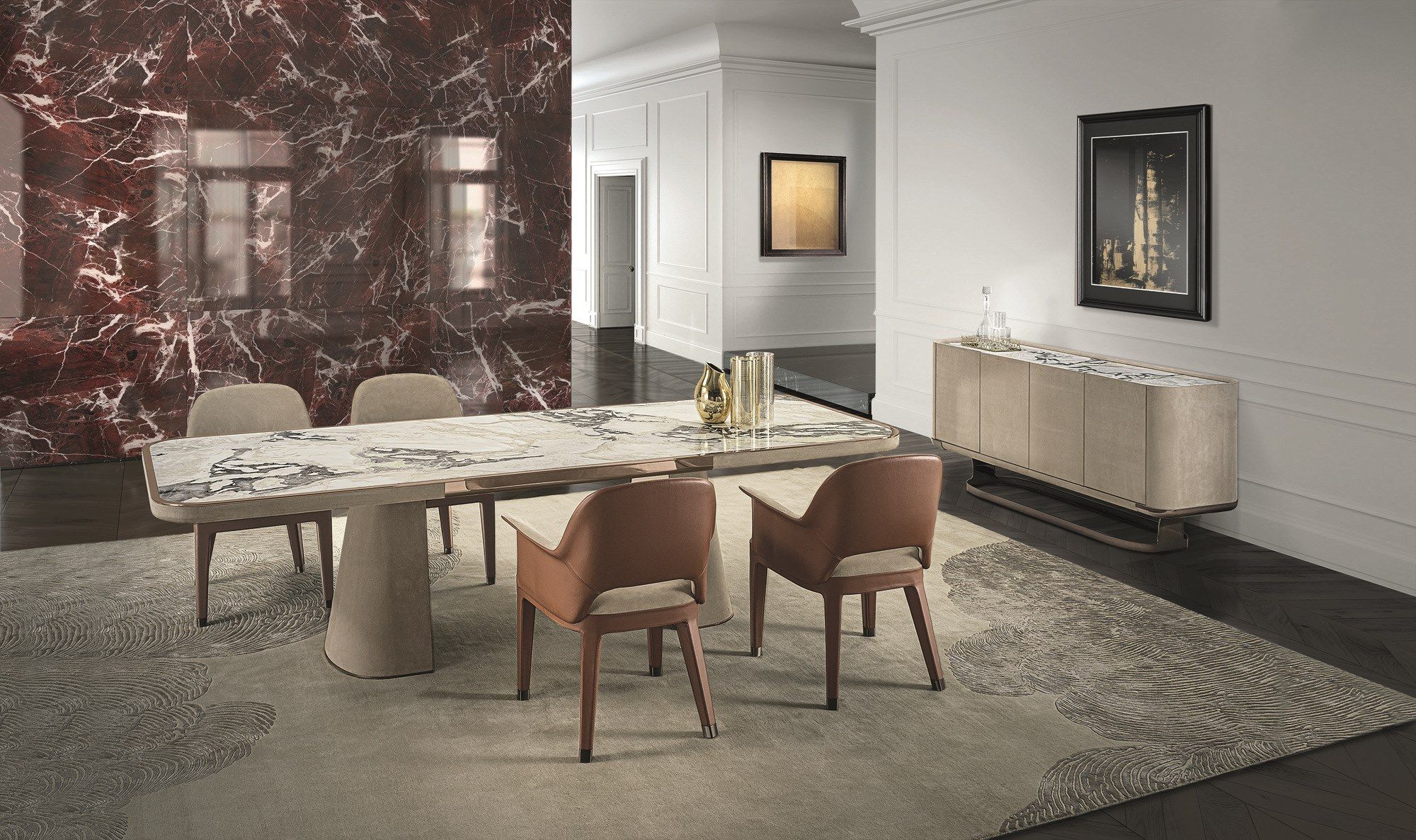 Прямоугольный мраморный стол и основание из кожи и листового металла Longhi Loveluxe 2021-Rhythm'21 collection ARCH-00130387 - Вид №3