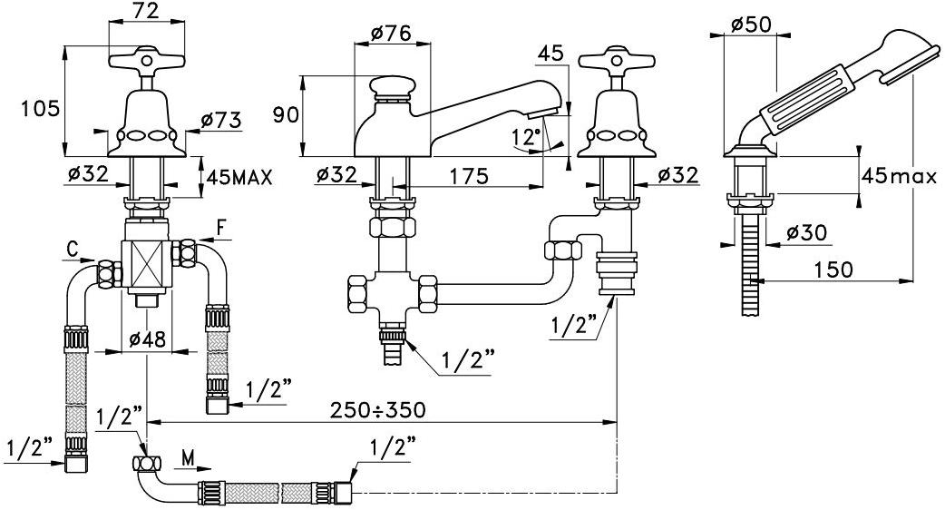 RUBINETTERIE STELLA Смеситель для душа на 4 отверстия с переключателем Italica It02303 - Вид №1