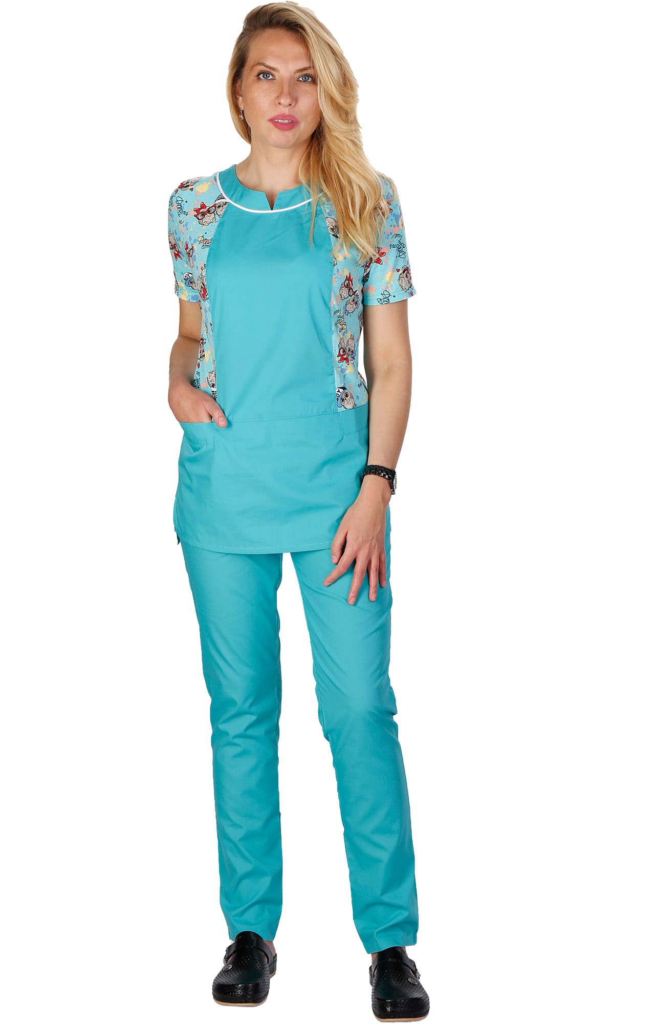 4958612 Костюм Стайл цвет свежая мята с принтом  Медицинская одежда размер 48 Спецодежда  - Вид №6