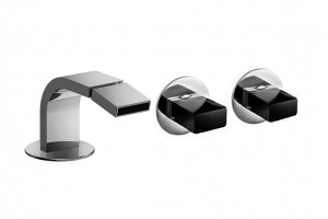 N511SB+5911A  Смеситель на 1 отверстие для биде - VENEZIA INвылет 13,2 см без ручек настенное управление ограничитель потока воды до 5 л/мин при 3 бар картридж керамический 90° видимый аэратор подводка донный клапан нажимного типа ручки заказываются отдел