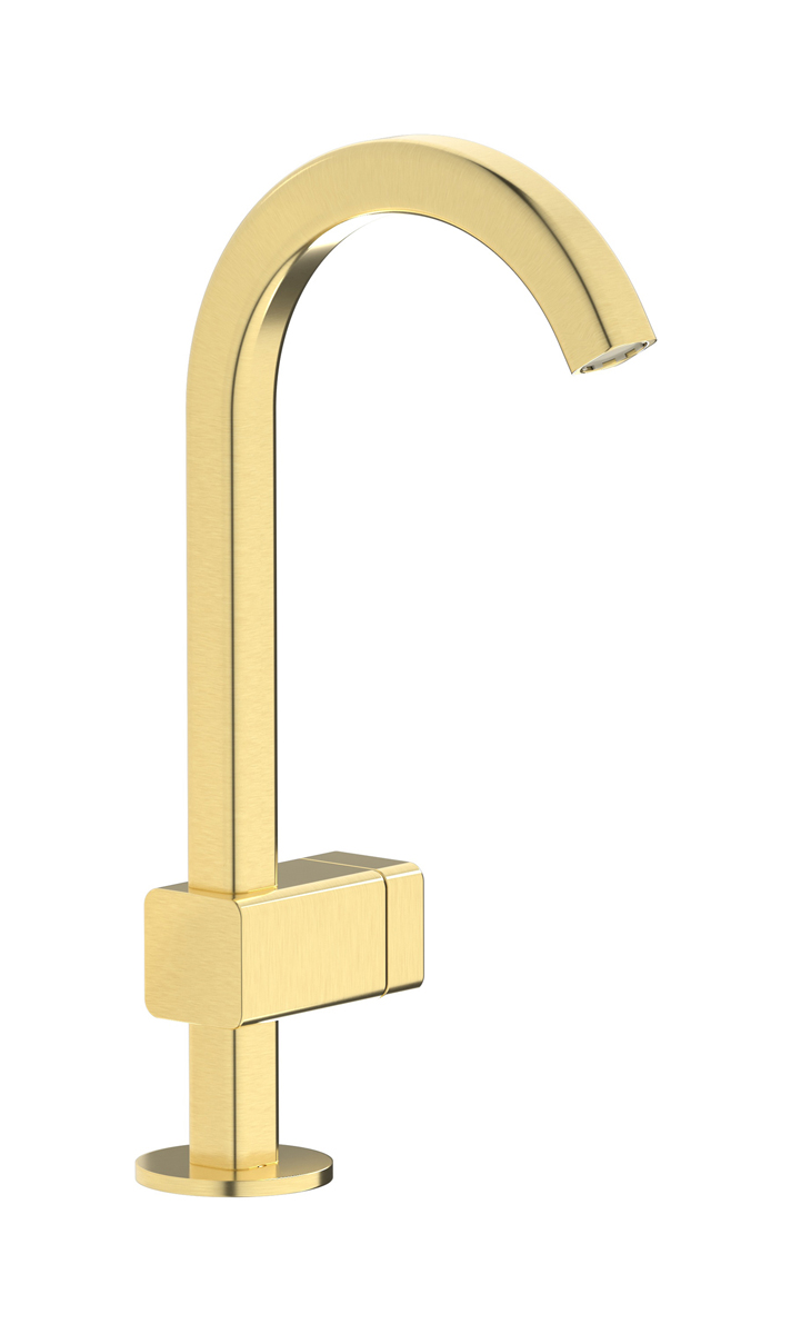 Монорычажный прогрессивный смеситель на раковину в комплекте с донным клапаном. WE ARE IB eo200is_1 Brushed Pale Gold Elio