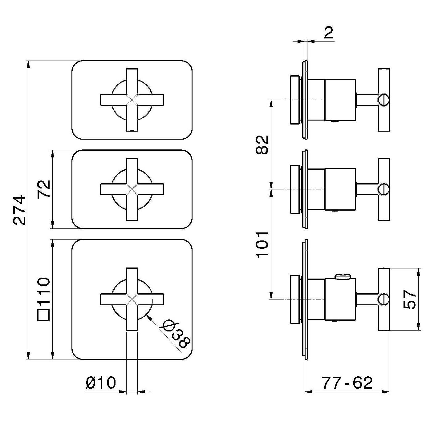 Смеситель для душа с 3 отверстиями и отдельными розетками Newform многофункциональные термостаты 2 выхода ARCH-00080362 - Вид №3