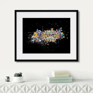 Картина в деревянной раме 52х42 см "Париж, оптимистическая абстракция на черном фоне, 2016г." КАРТИНЫ В КВАРТИРУ  264554 Белый;коричневый;разноцветный