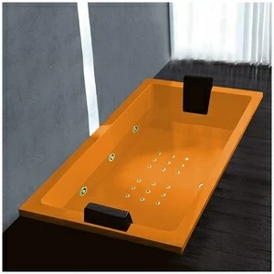 Ванна Gruppo treesse Quadra 181 ATC-V071Q-DX-OZ оранжевая с золотой фурнитурой и гидромассажем и аэромассажем прямоугольная встроенная правая
