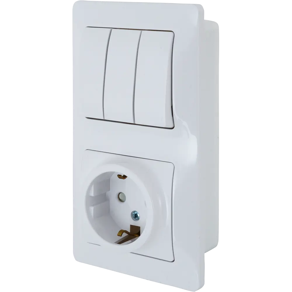 Schneider Electric Glossa — трёхклавишный выключатель с розеткой в белом глянце 82170746 STLM-0021045 - Вид №1