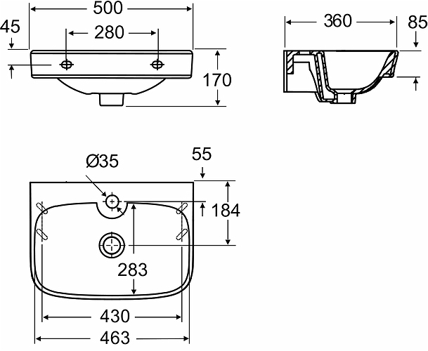 1266301101 Подвесная раковина настенная прямоугольная IDO Glow - Вид №1