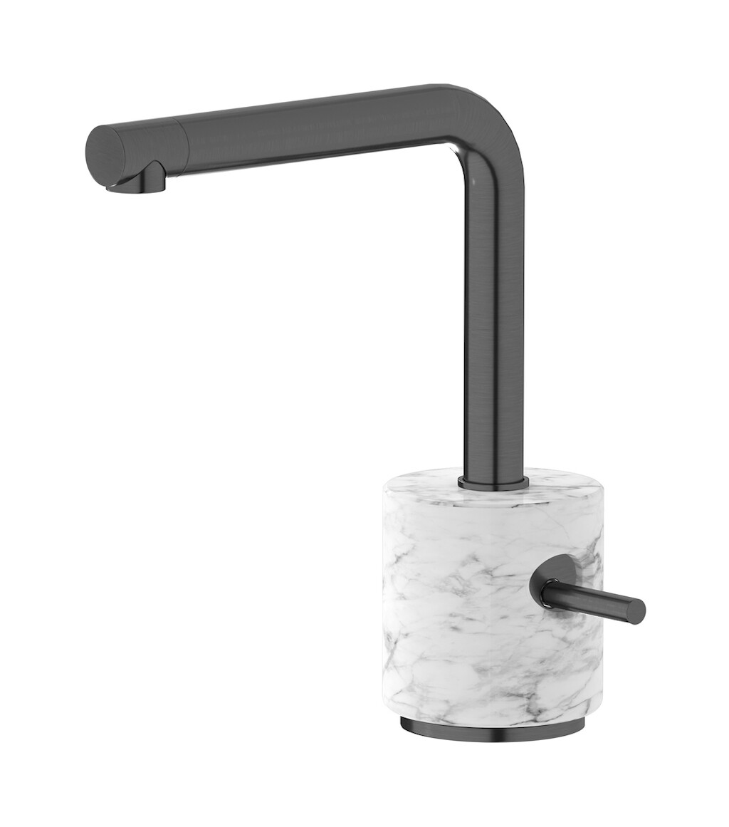 Смеситель для раковины на 1 отверстие в комплекте с донным клапаном WE ARE IB mm200cs_1 Brushed Black Chrome Marmo