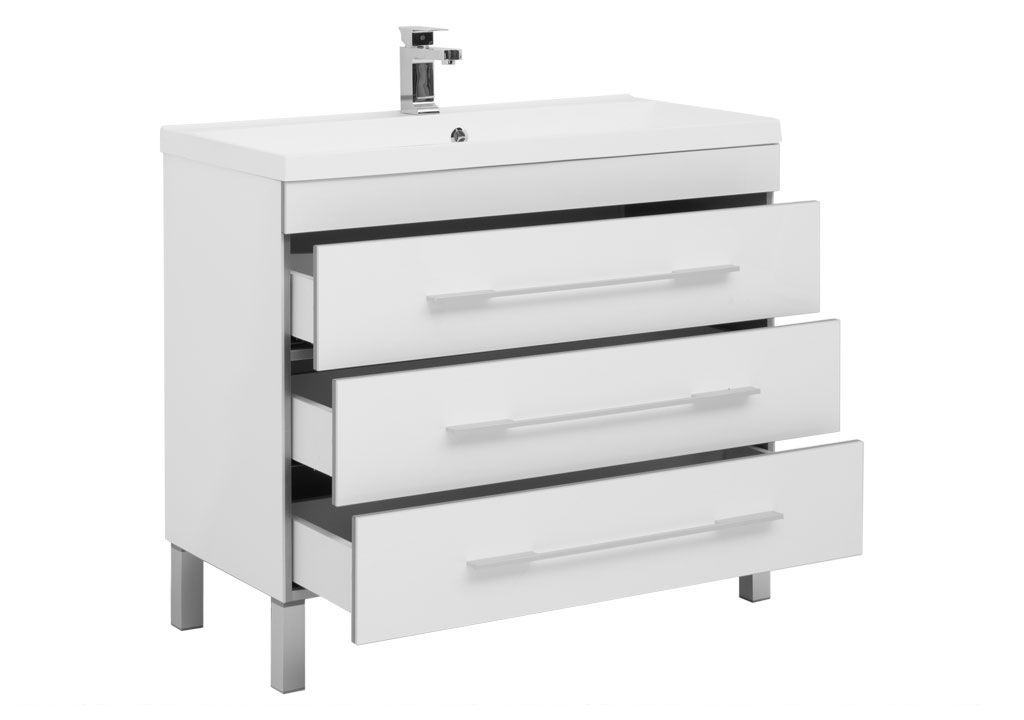 Тумба с раковиной Aquanet Верона NEW 100 белый (напольная 3 ящика) 0017847100204096 - Вид №1
