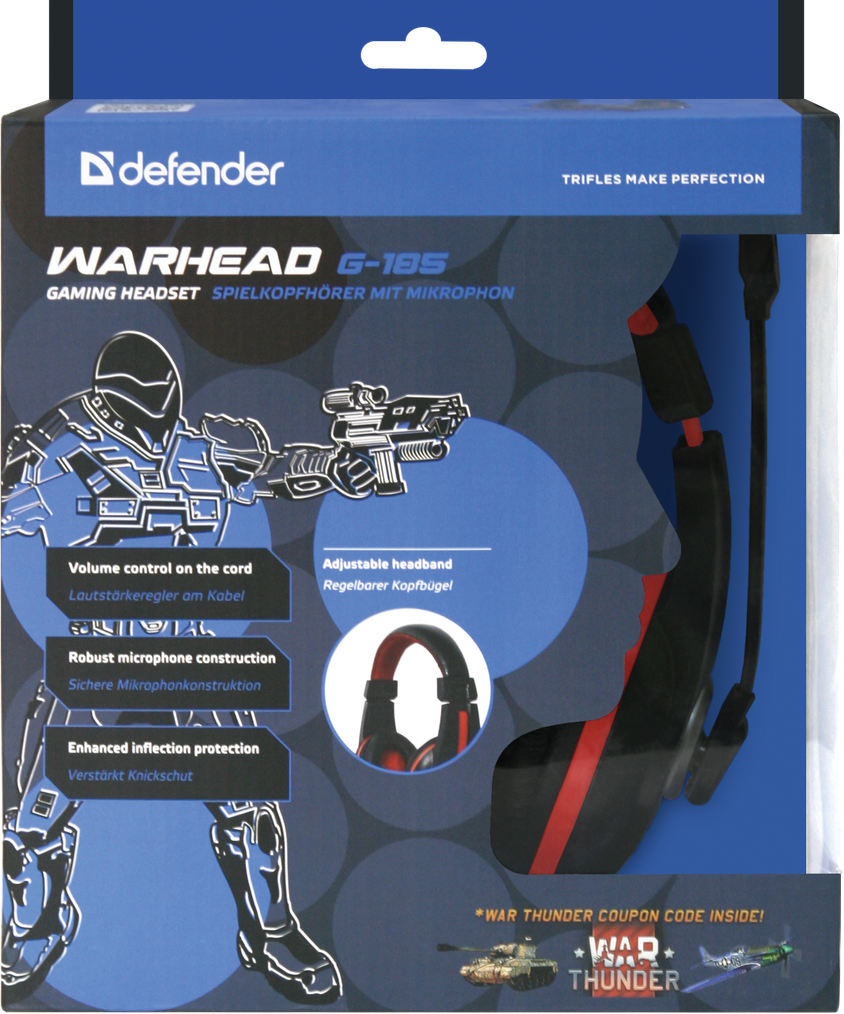 64106 игровая гарнитура warhead g-185 черный + красный, кабель 2 м Defender Santreyd  - Вид №5