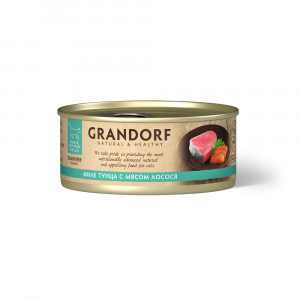 ПР0048728 Корм для кошек Филе тунца с мясом лосося конс. 70г GRANDORF