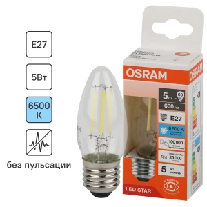 Лампа светодиодная Osram В E27 220/240 В 5 Вт свеча 600 лм холодный белый свет 85306950 STLM-2198956