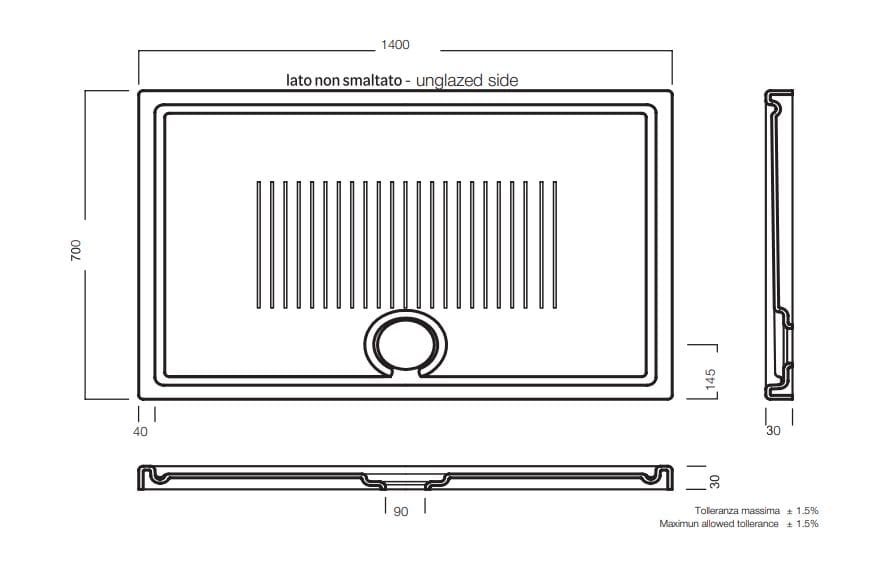 Керамический прямоугольный нескользящий поддон для душа TAMANACO CERAMIC 30 WHITE GLOSSY ARCH-00136845 - Вид №3