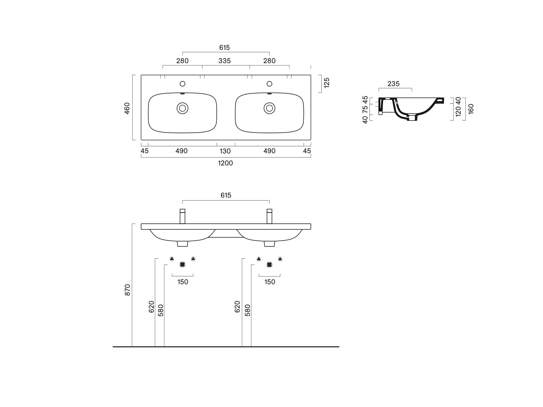 Двойной прямоугольный умывальник CERAMICA CATALANO Alvea ARCH-00066036 - Вид №2