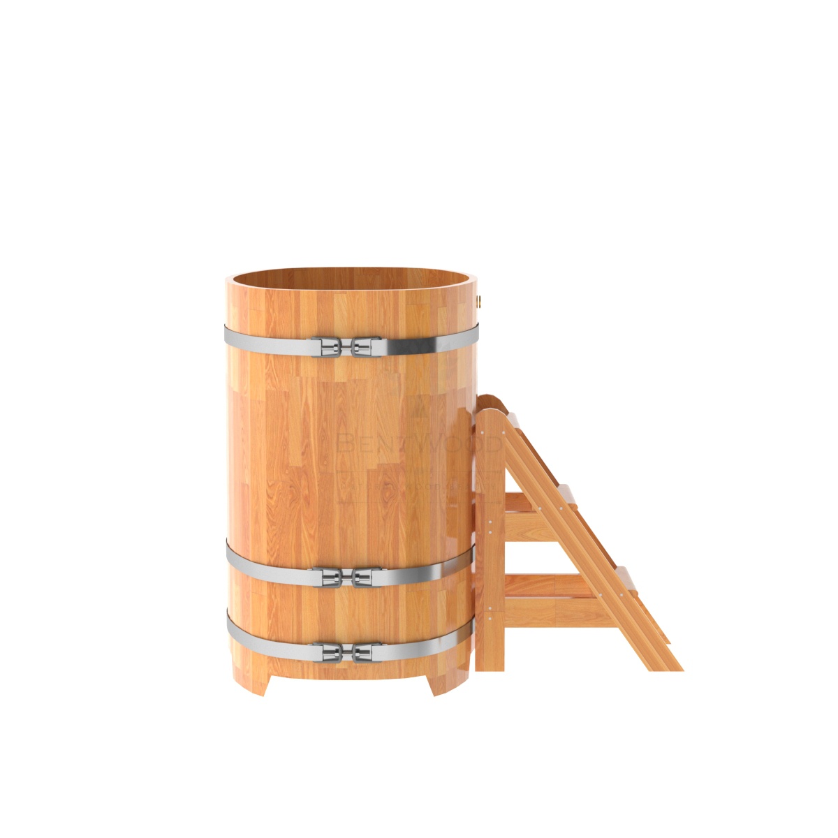 1384 Купель овальная из сращенных ламелей лиственницы 0,76х1,16х1,2 натуральная Alyarus  - Вид №2