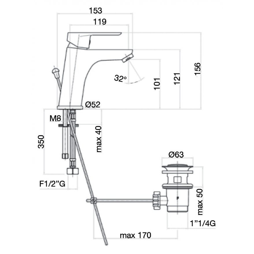 SE833102740 Смеситель для раковины , белый Webert Sax Evolution  - Вид №1