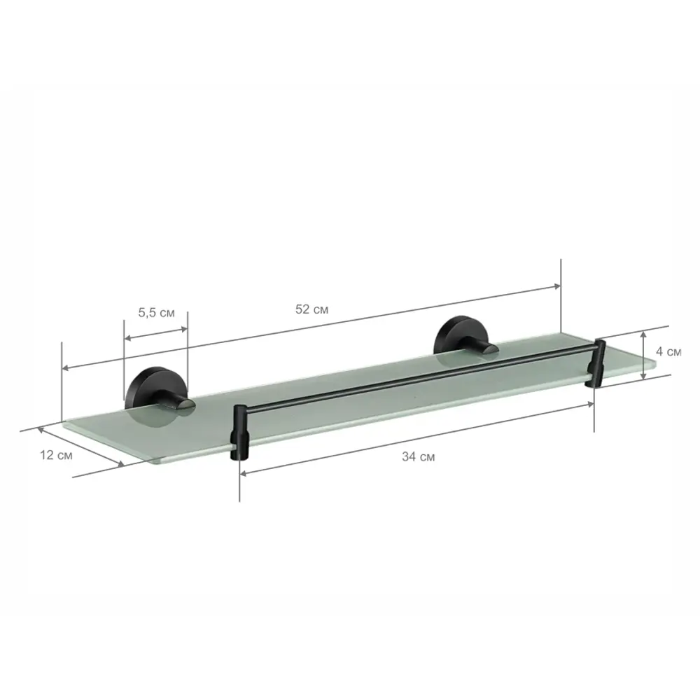 Полка для ванной Аквалиния 20553 52x14.4 см стекло цвет черный 20500 STLM-2109453