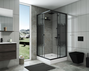 Душ. уголок NG- 010-14Q BLACK (1000х1000х1950) низкий поддон(13см) стекло МОЗАИКА , 2 места