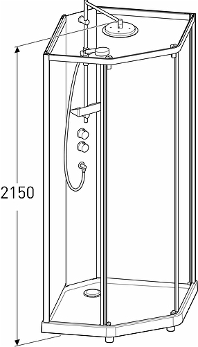 558.905.00.1 IDO Showerama 10-5 900x900 Pentagon Comfort, душевая кабина IDO Showerama в сборе Comfort пятиугольная, белые профили / прозрачное стекло / матовое стекло сзади, 900X900 мм  - Вид №2