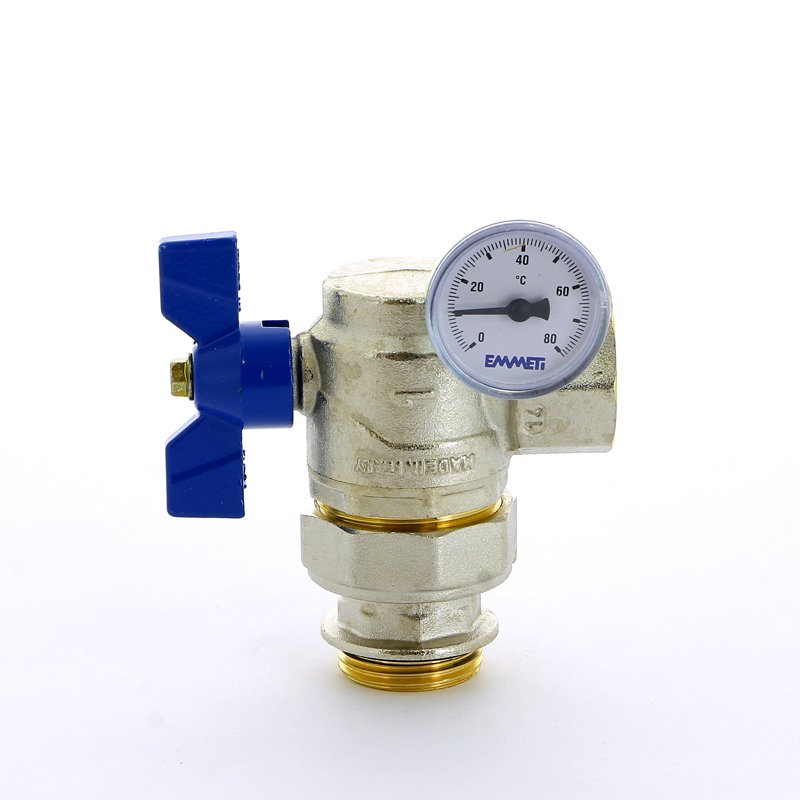 Кран сгон угловой НВ 1' с термометром для коллектора бабочка 2 шт Progress EMMETI 1306264 - Вид №3