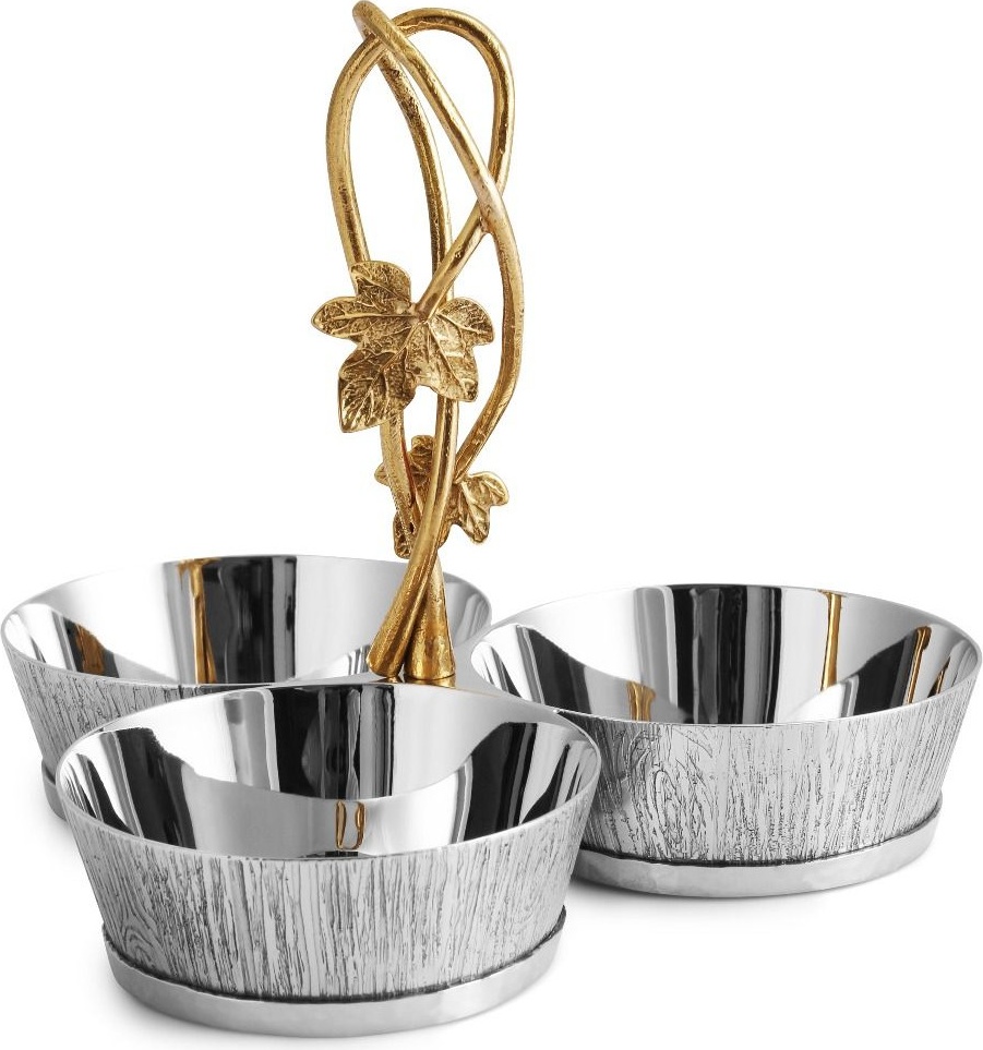 10645158 Michael Aram Менажница трехсекционная Michael Aram Плющ и дуб 16,5см Сталь нержавеющая 