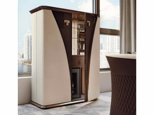 Кожаный и деревянный барный шкаф