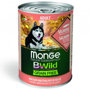 ПР0051912 Корм для собак BWild Grain Free беззерновой лосось с тыквой и кабачками банка 400г Monge