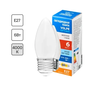 Лампа светодиодная Volpe LEDF E27 220-240 В 6 Вт свеча матовая 600 лм нейтральный белый свет