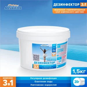 91352899 Дезинфектор Aqualeon медленный хлор 3 в 1 в таблетках по 20 гр. 1.5 кг STLM-0964134