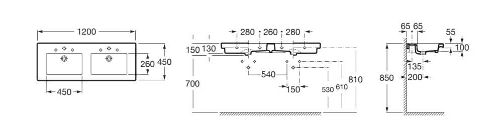 Китай двойной подвесной умывальник Roca Prisma ARCH-00034044 - Вид №2