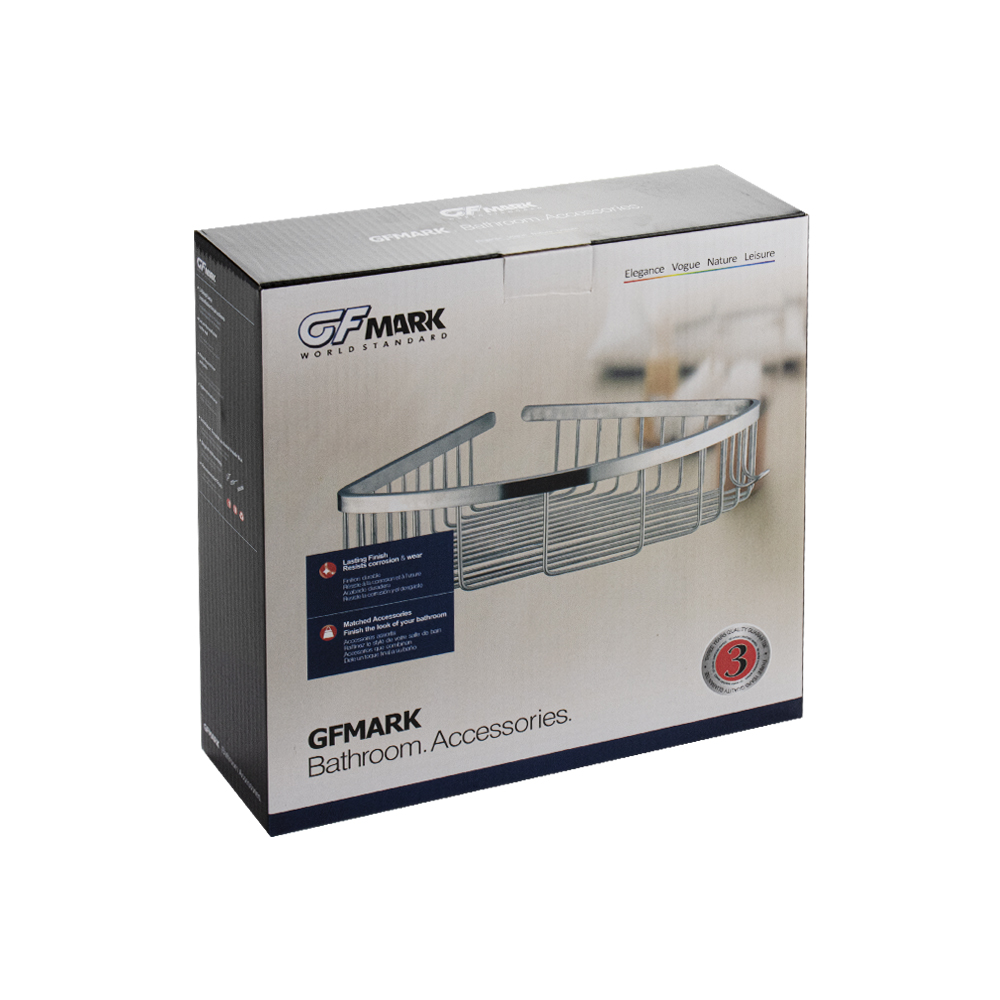 GFmark - Полочка 22 см одинарная, угловая, овальная, решётка, АНТИВАНДАЛЬНАЯ, из нержавеющей стали марки SUS 304,, код: 80360  - Вид №1