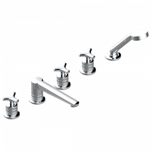 G9E-1132 Смеситель устанавливаемый на борту ванны на 5 отверстий с душем, керамическим смесителем, 2 вентилями ¾" и изливом СУПЕР ГОЛИАФ Thg-paris System métal quadrillé Хром