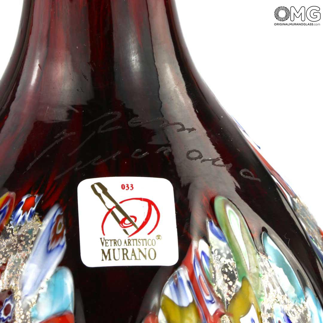 4031 ORIGINALMURANOGLASS Ваза Музыка - красная с мурринами - муранское стекло OMG 13 см  - Вид №1