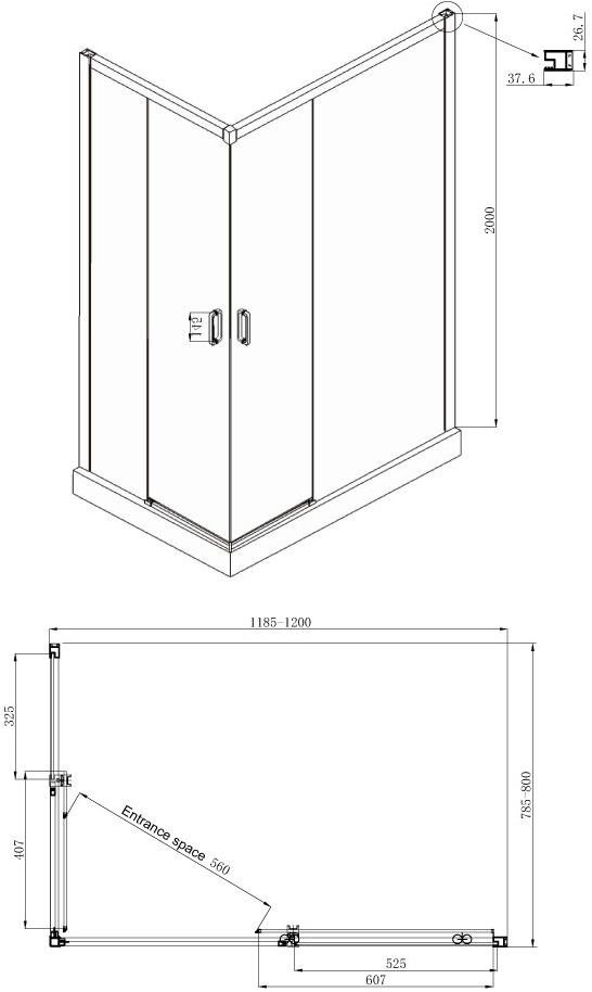 Душевое ограждение Ambassador Queen 11011106R (1200x800x2000), 1 место - Вид №7