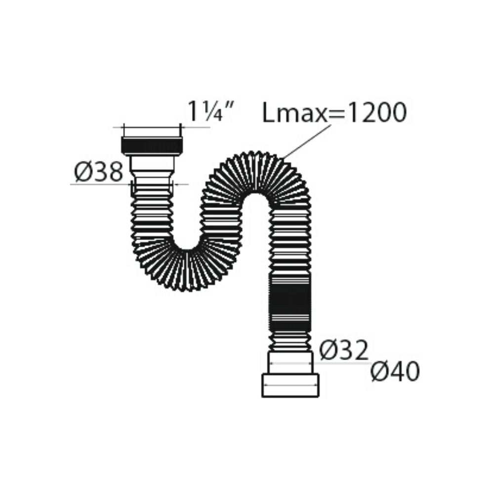 Сифон гофрированный без выпуска  "МИНИ Элит" (30986271)  L. 1200мм  (1?" - ?32/40) 30986271 Santreyd  - Вид №1