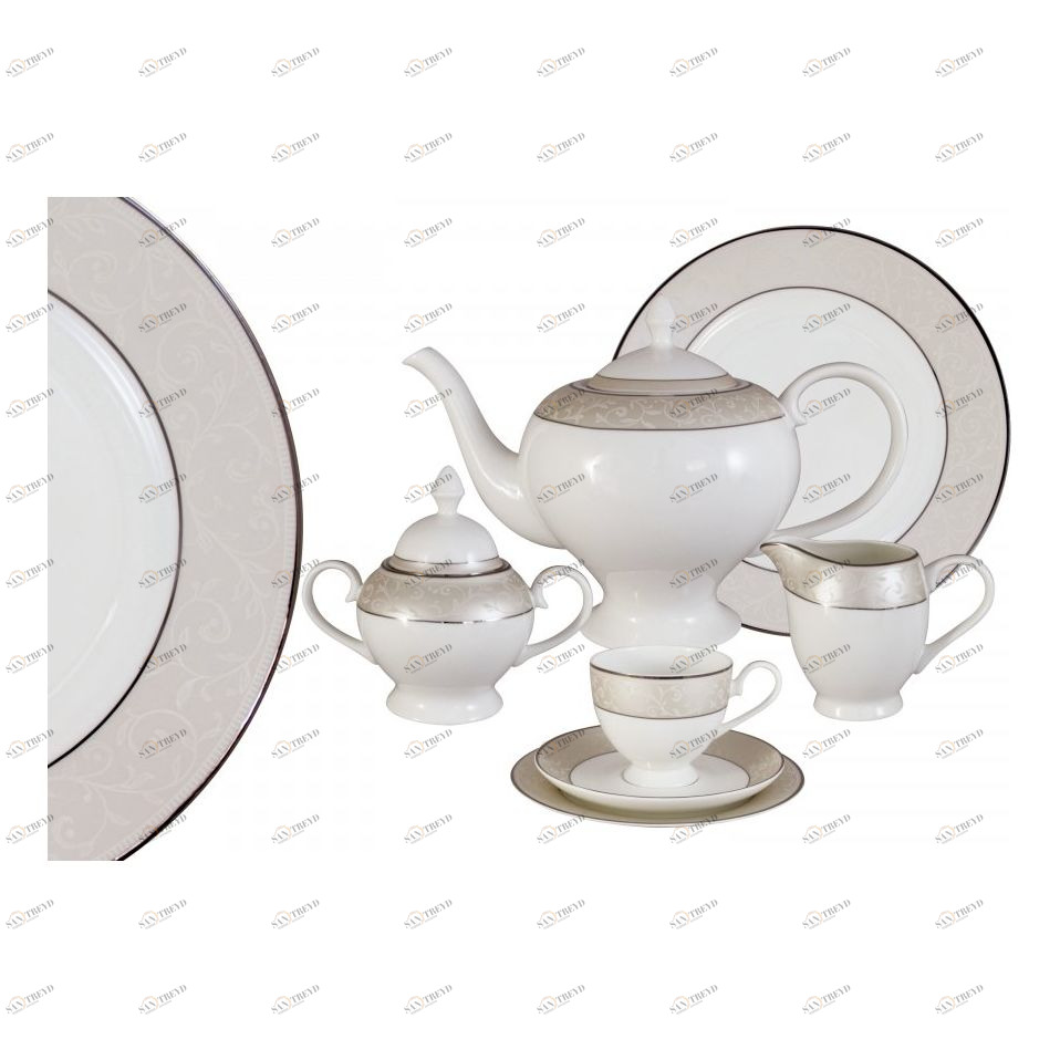 Сервиз чайный фарфоровый белый на 12 персон, 40 предметов "Антуанетта" ANNA LAFARG EMILY АНТУАНЕТТА 00-3946876 Белый