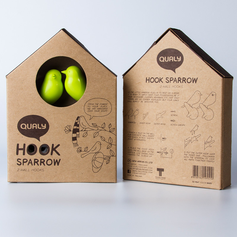 QL10067-BN-GN Вешалки настенные sparrow 2 шт. коричневые-зеленые Qualy  - Вид №3