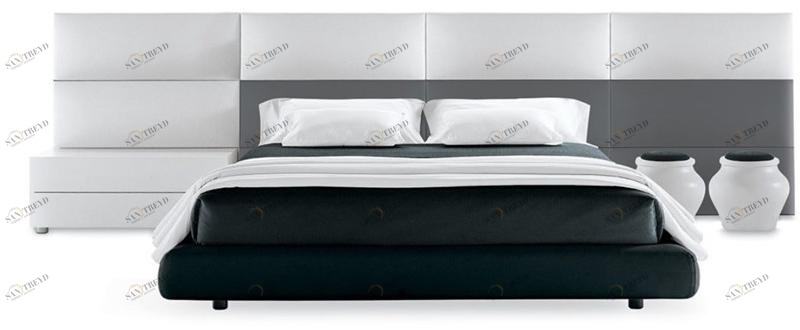 Poliform Двуспальная кровать из кожи с обитым изголовьем Dream sun-id-1426783