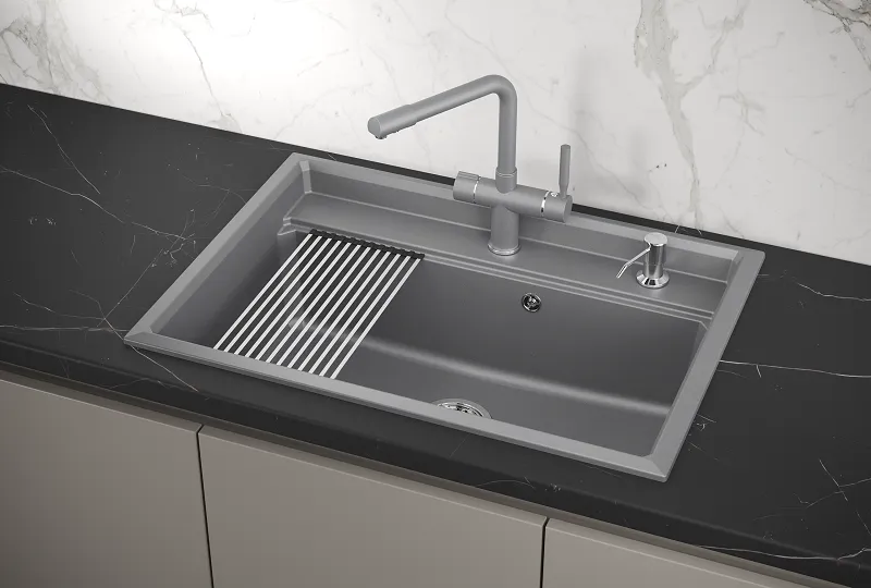 KS-7301, АЛЮМИНИУМ, кухонная мойка, кварц GRANULA Kitchen Space 7301-ST325